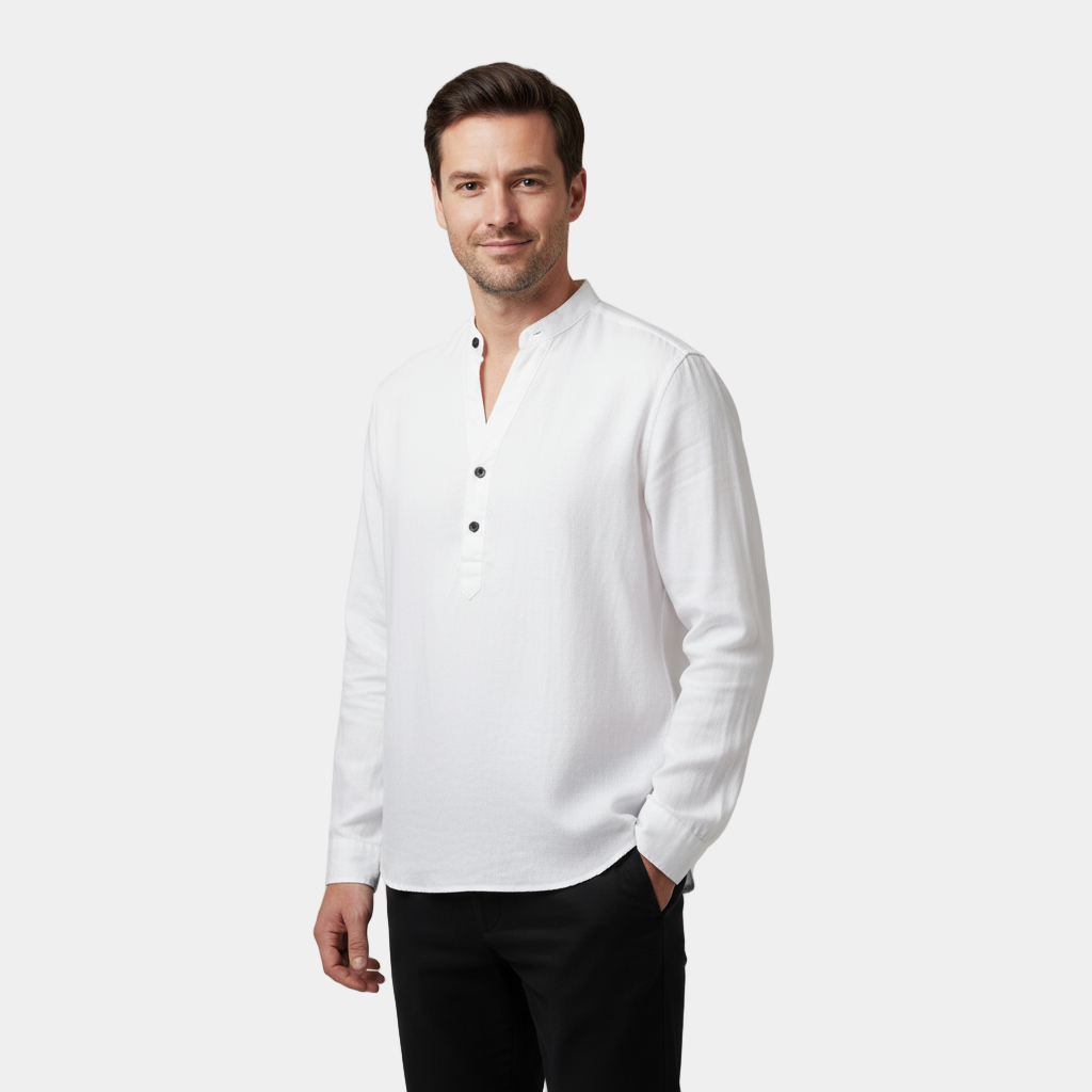 Men’s Linen Grandad Shirt - Lightweight Long-Sleeve