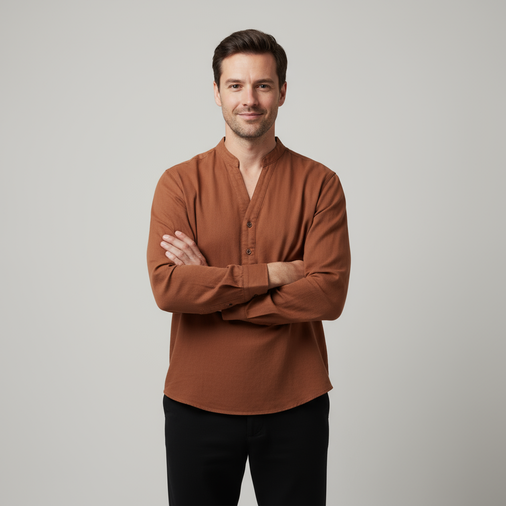 Men’s Linen Grandad Shirt - Lightweight Long-Sleeve