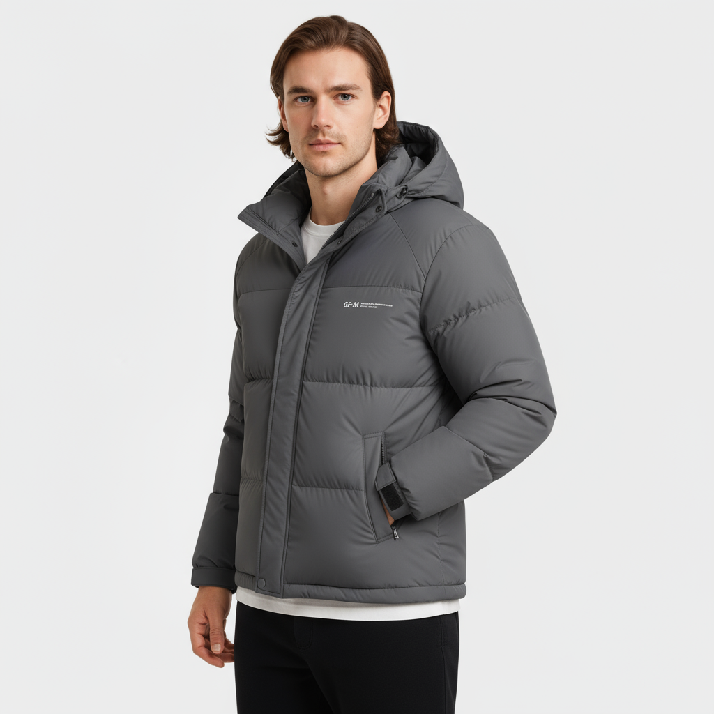 Men's Matte Puffer Jacket – Insulated Hooded Coat with Baffle Quilting