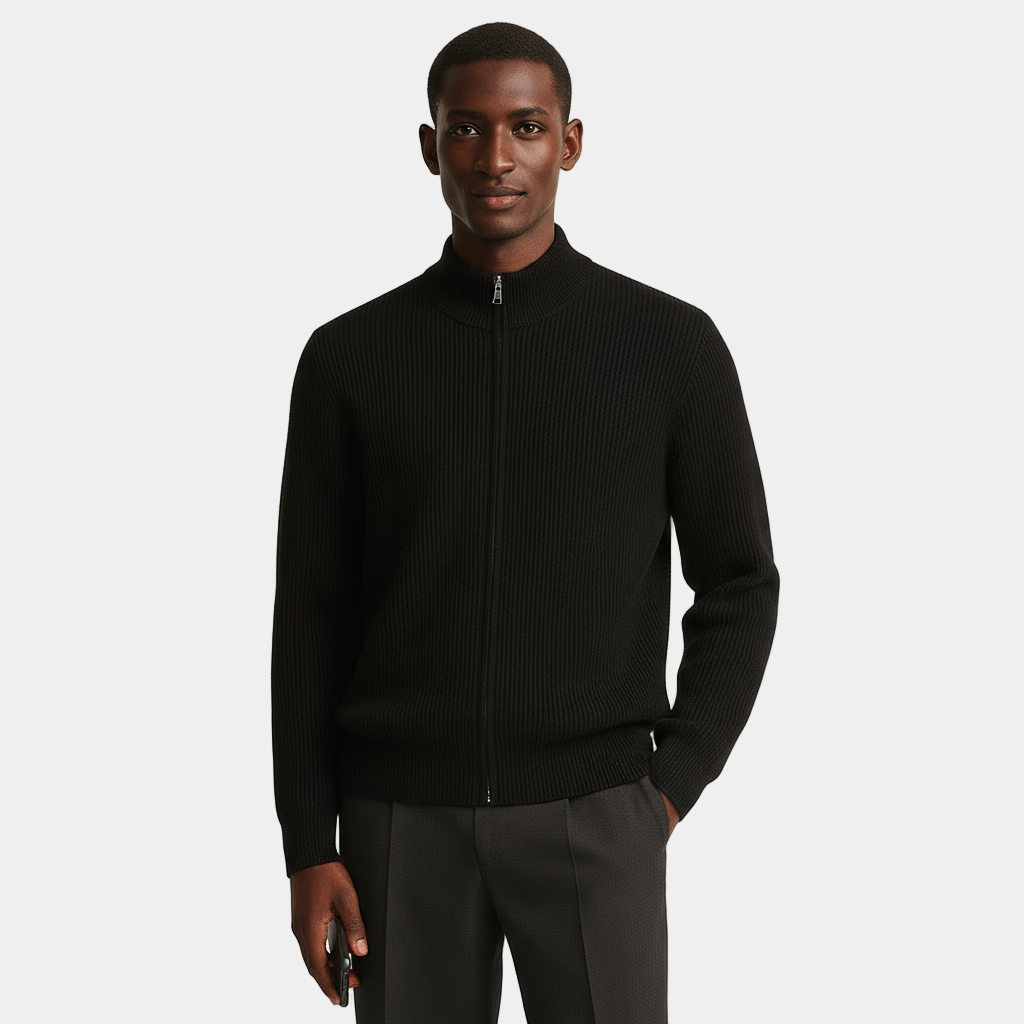 Men's Cashmere Ribbed Zip Cardigan