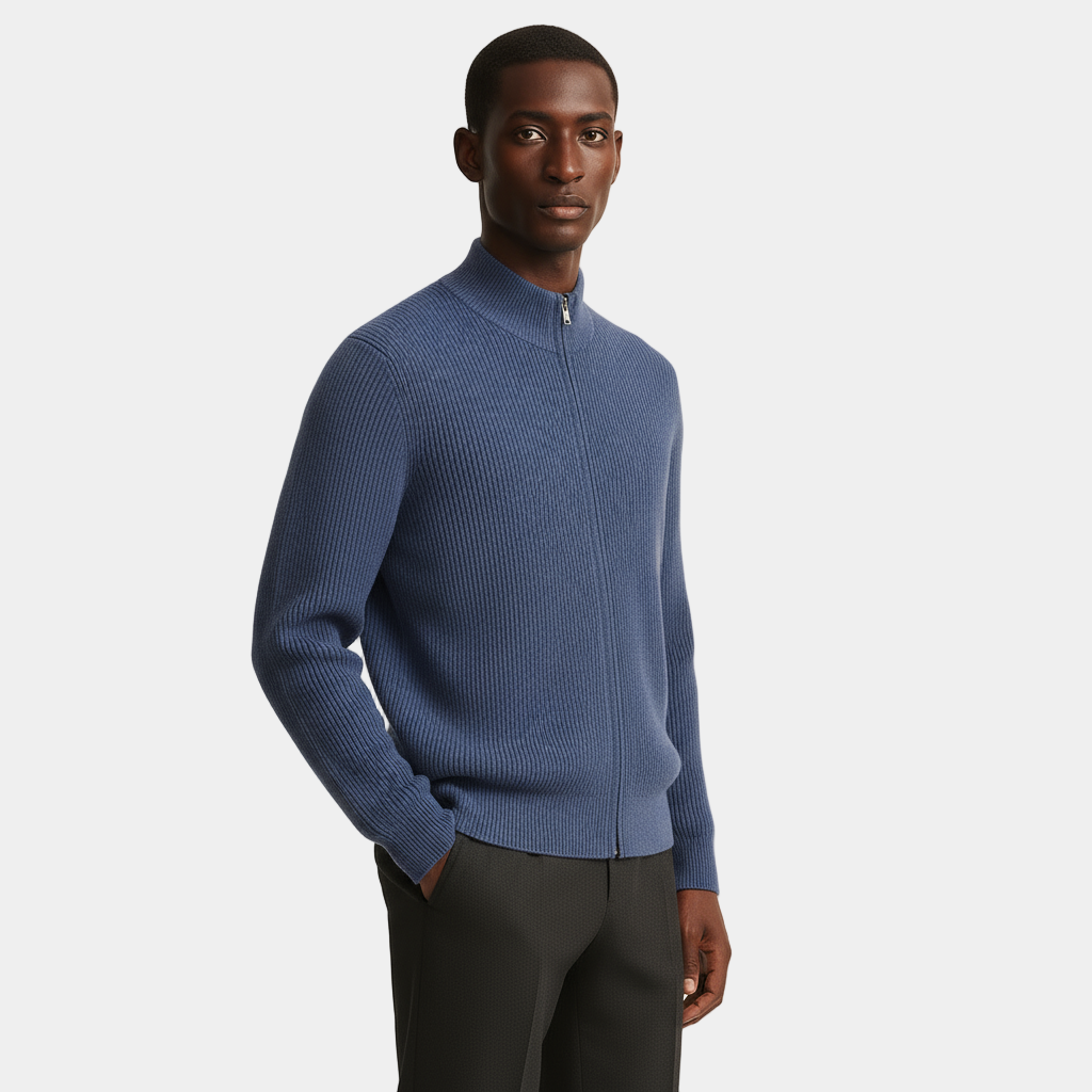 Men's Cashmere Ribbed Zip Cardigan