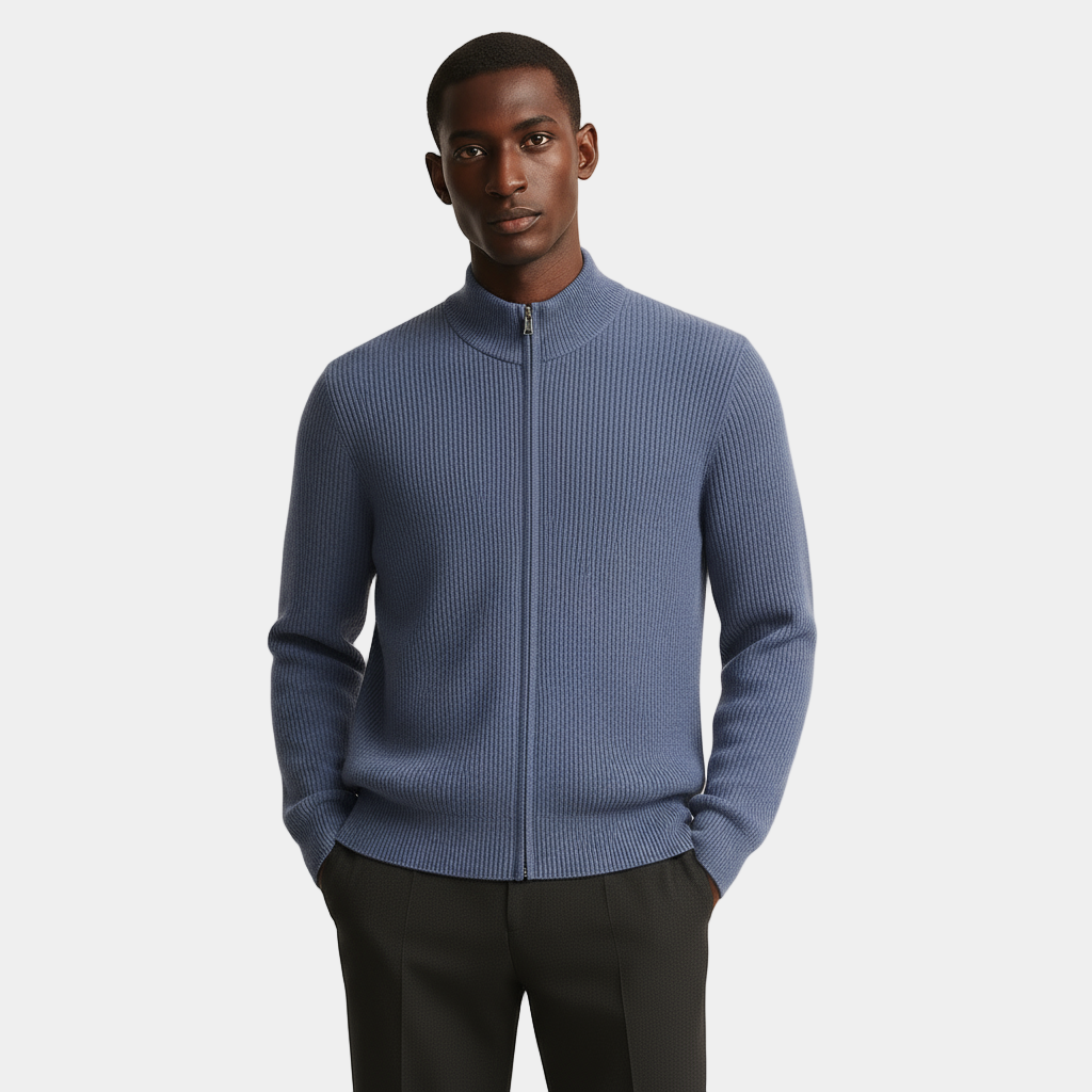 Men's Cashmere Ribbed Zip Cardigan