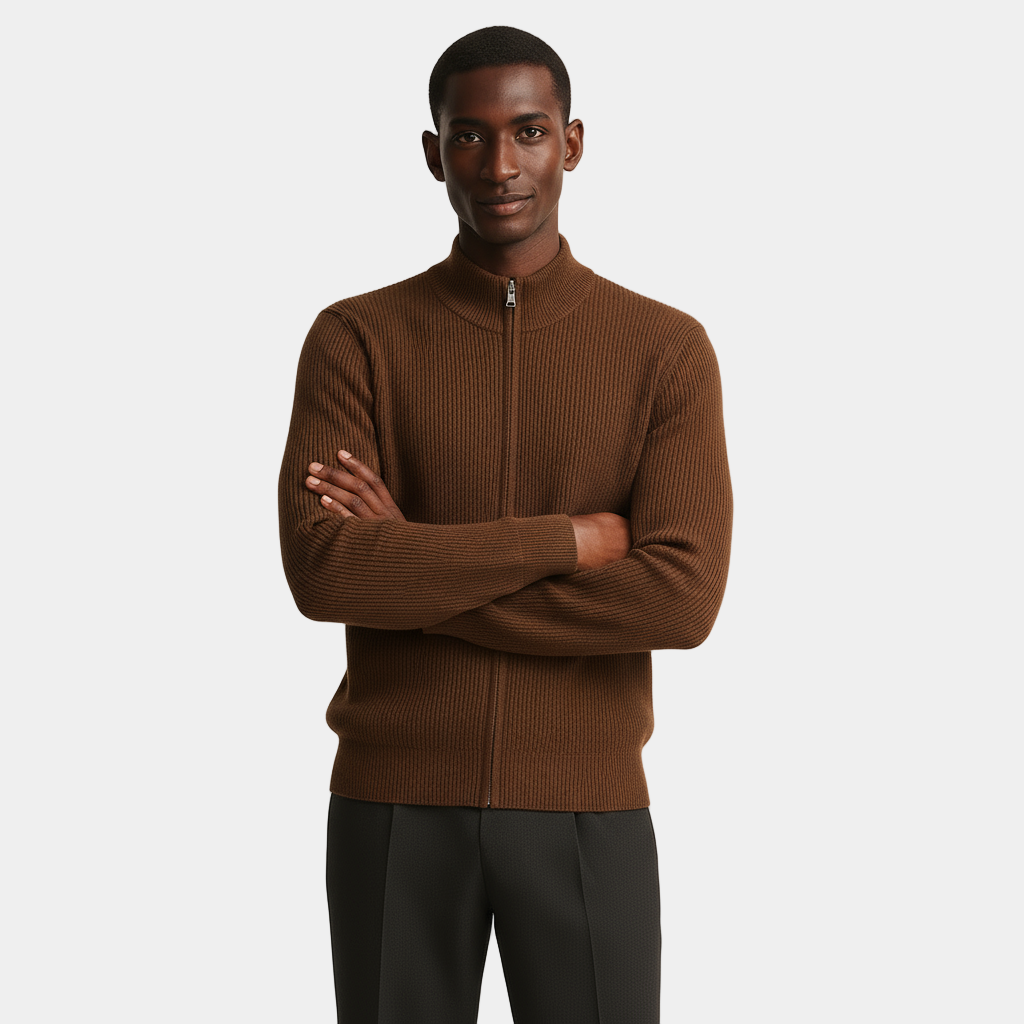 Men's Cashmere Ribbed Zip Cardigan