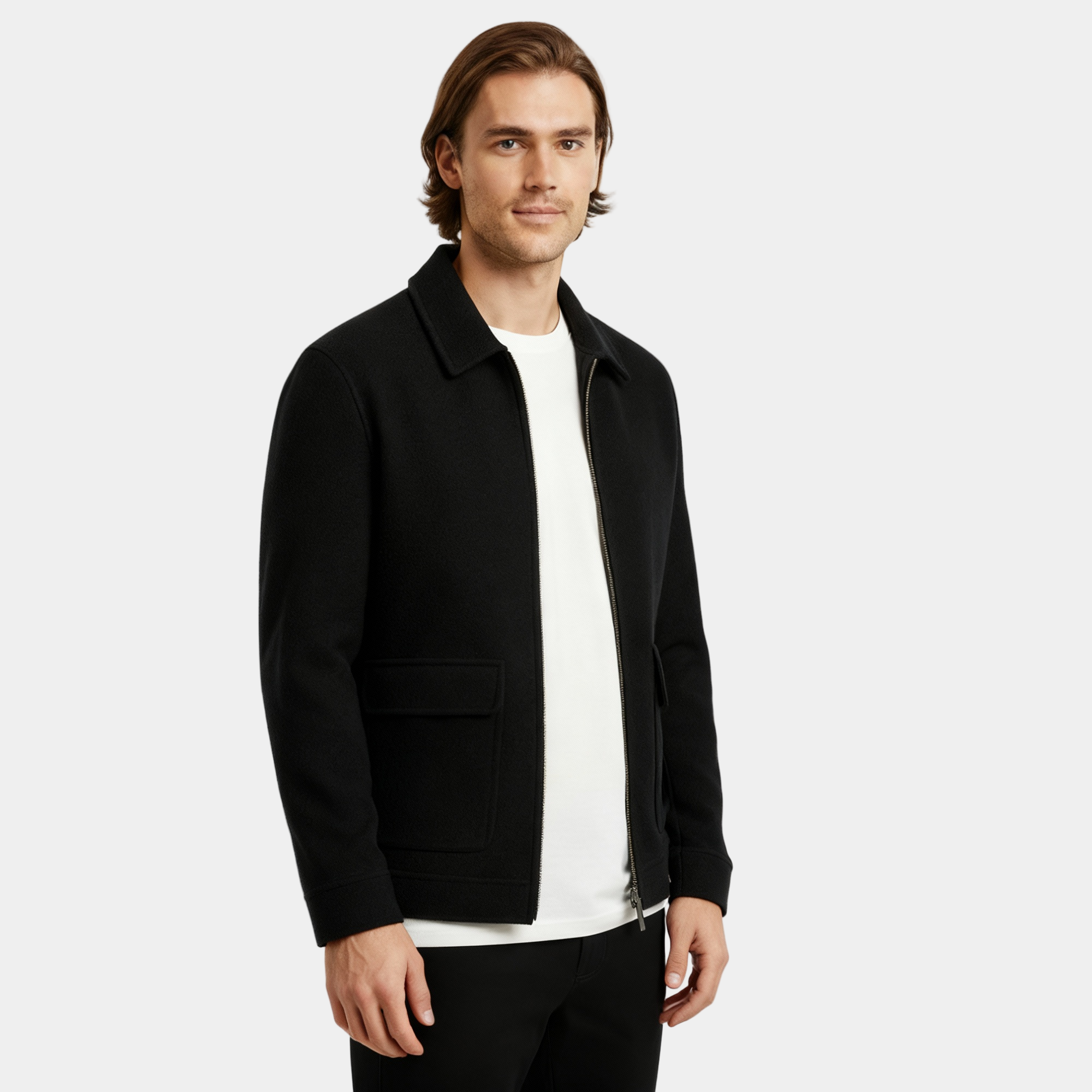 Men’s Cashmere Polo Collar Zip Jacket – Water-Repellent