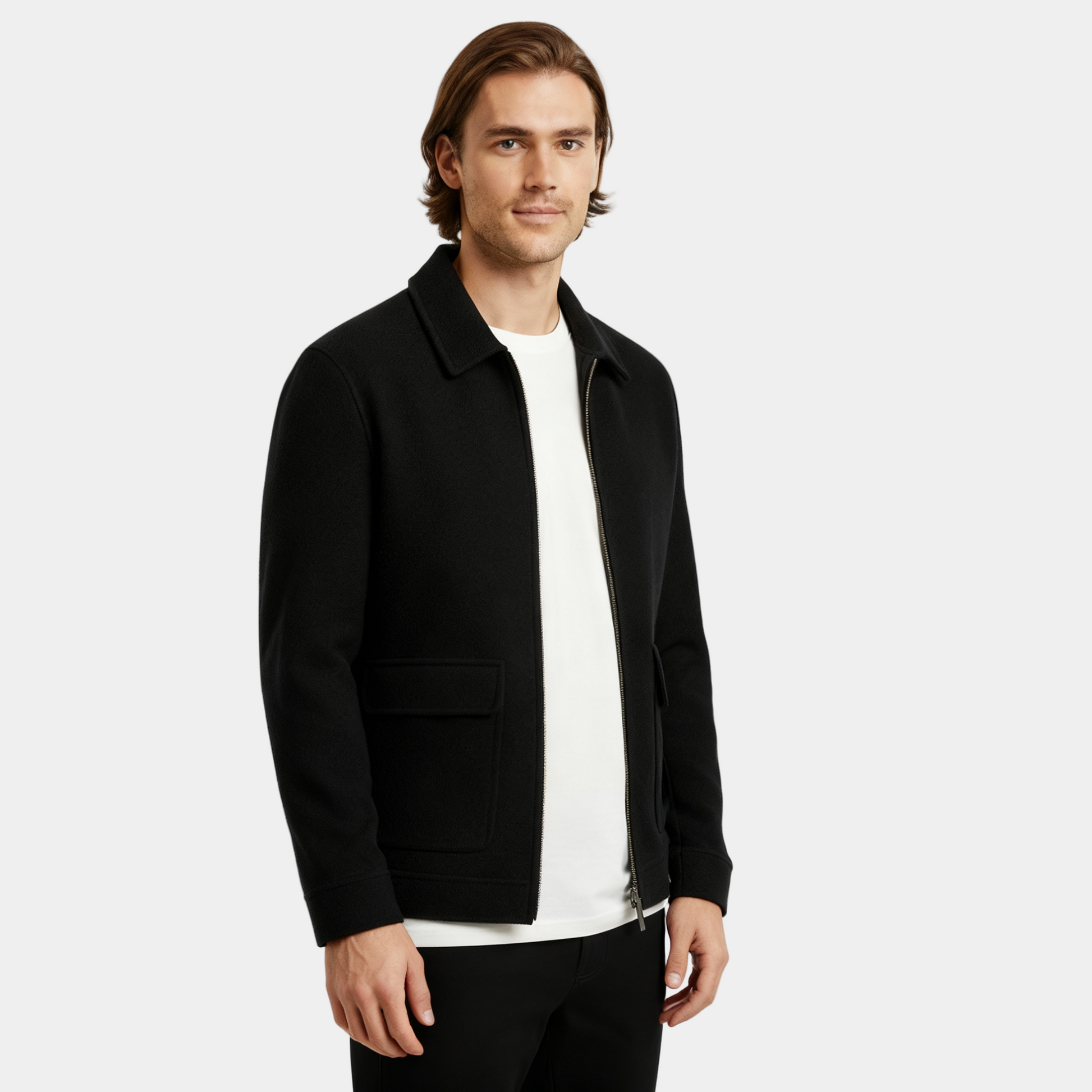 Men’s Cashmere Polo Collar Zip Jacket – Water-Repellent