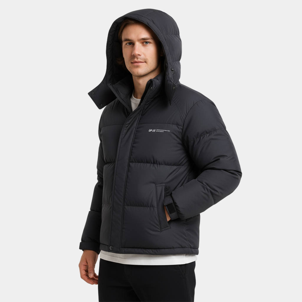 Men's Matte Puffer Jacket – Insulated Hooded Coat with Baffle Quilting