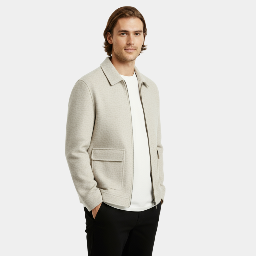 Men’s Cashmere Polo Collar Zip Jacket – Water-Repellent