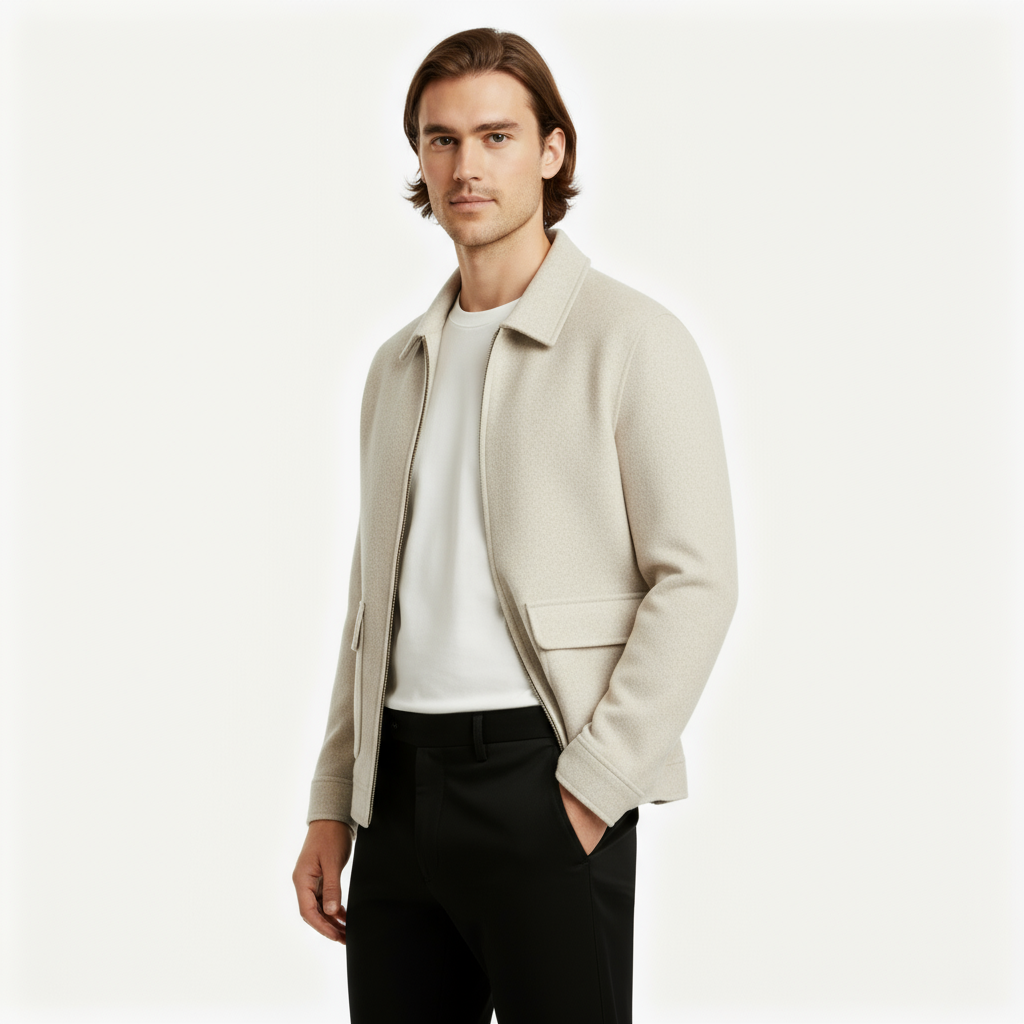 Men’s Cashmere Polo Collar Zip Jacket – Water-Repellent