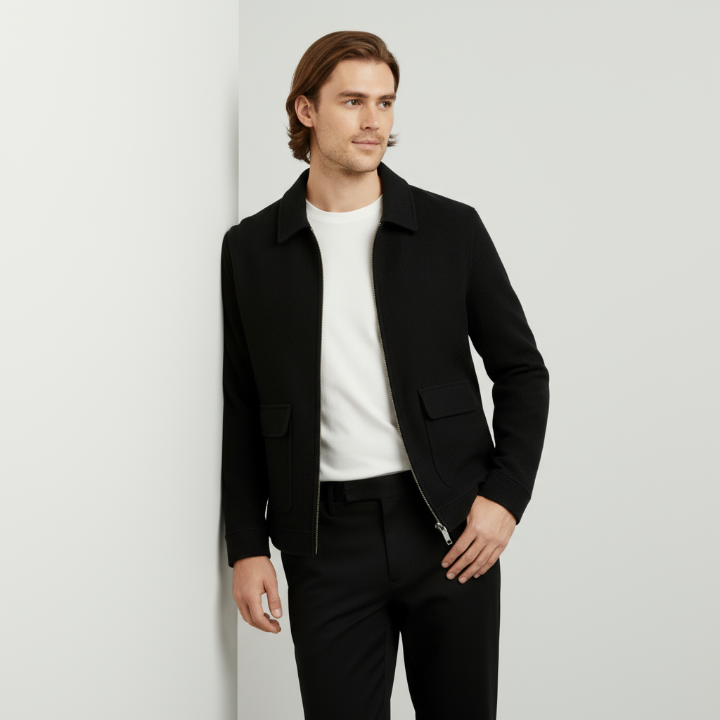 Men’s Cashmere Polo Collar Zip Jacket – Water-Repellent