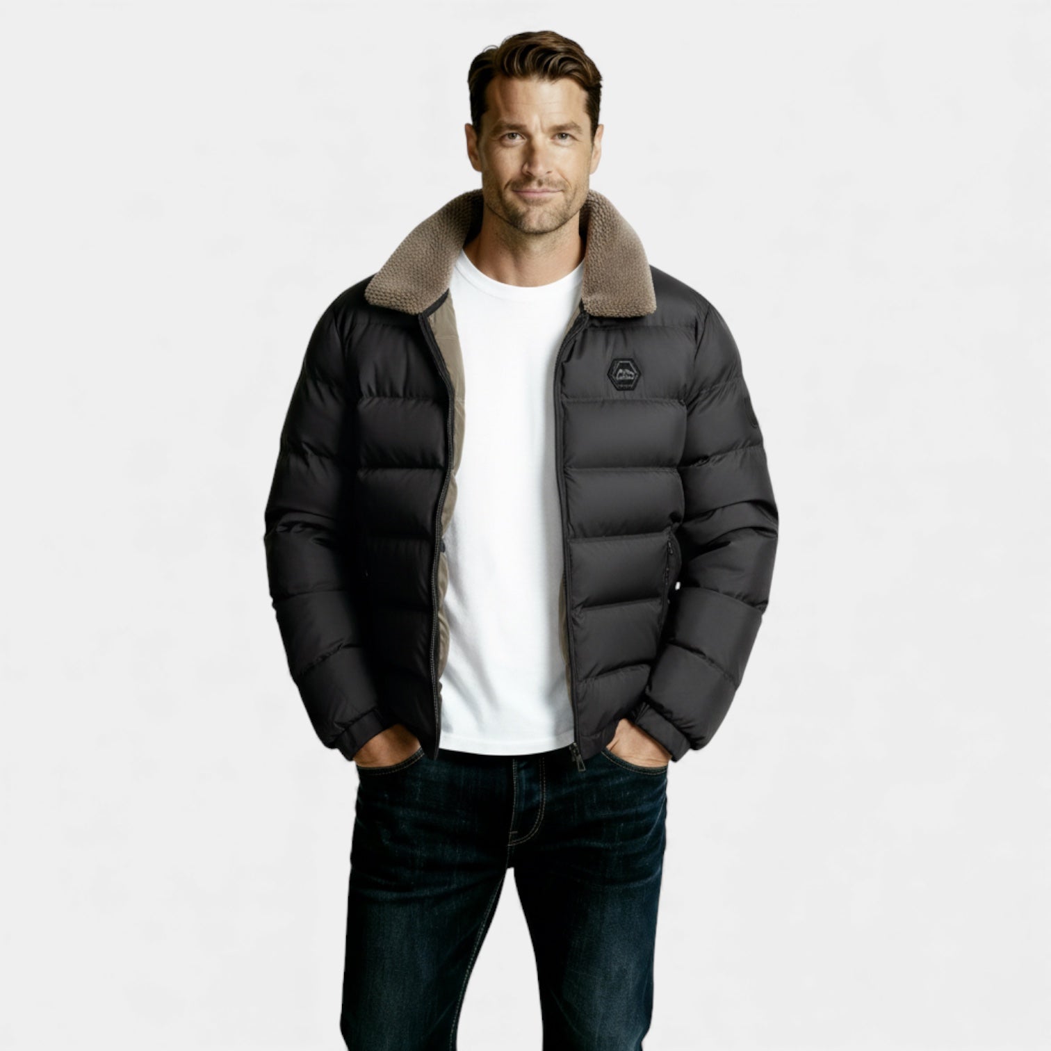 Men’s Insulated Winter Puffer Jacket - Sherpa Collar