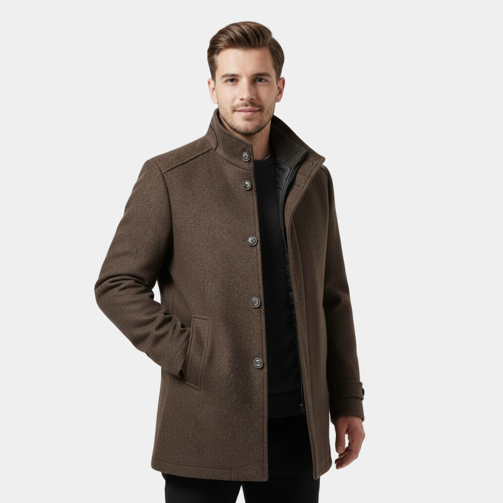 Men’s Wool-Blend Stand-Collar Coat - Removable Padded Vest