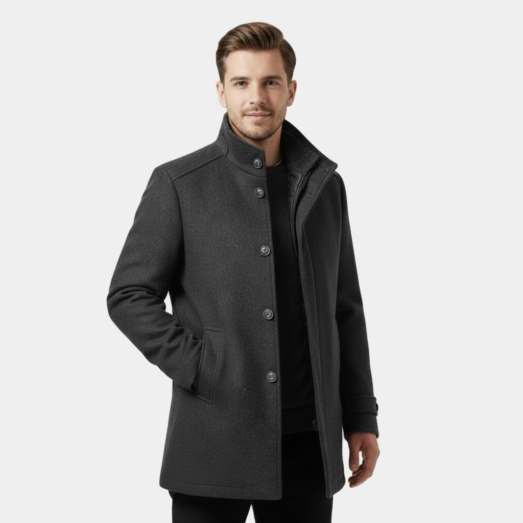 Men’s Wool-Blend Stand-Collar Coat - Removable Padded Vest