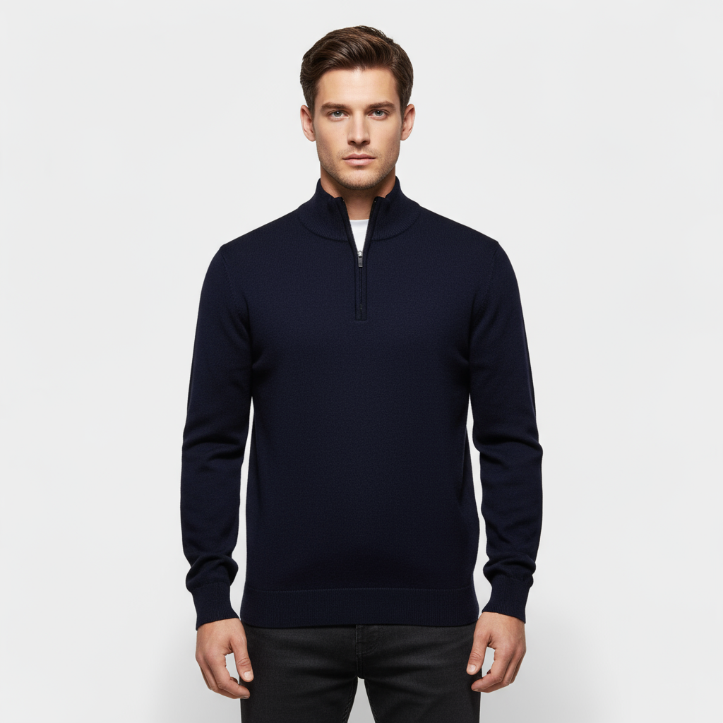 Men’s Quarter-Zip Mock Neck Sweater - Ribbed Collar Knit Pullover