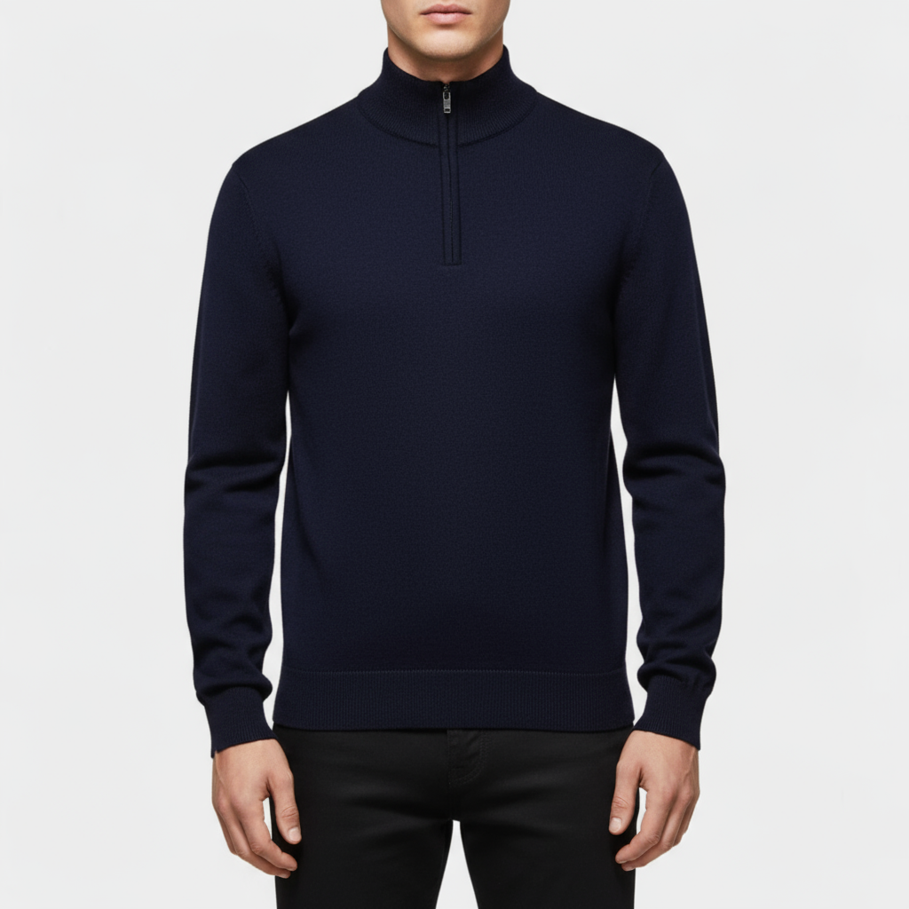 Men’s Quarter-Zip Mock Neck Sweater - Ribbed Collar Knit Pullover