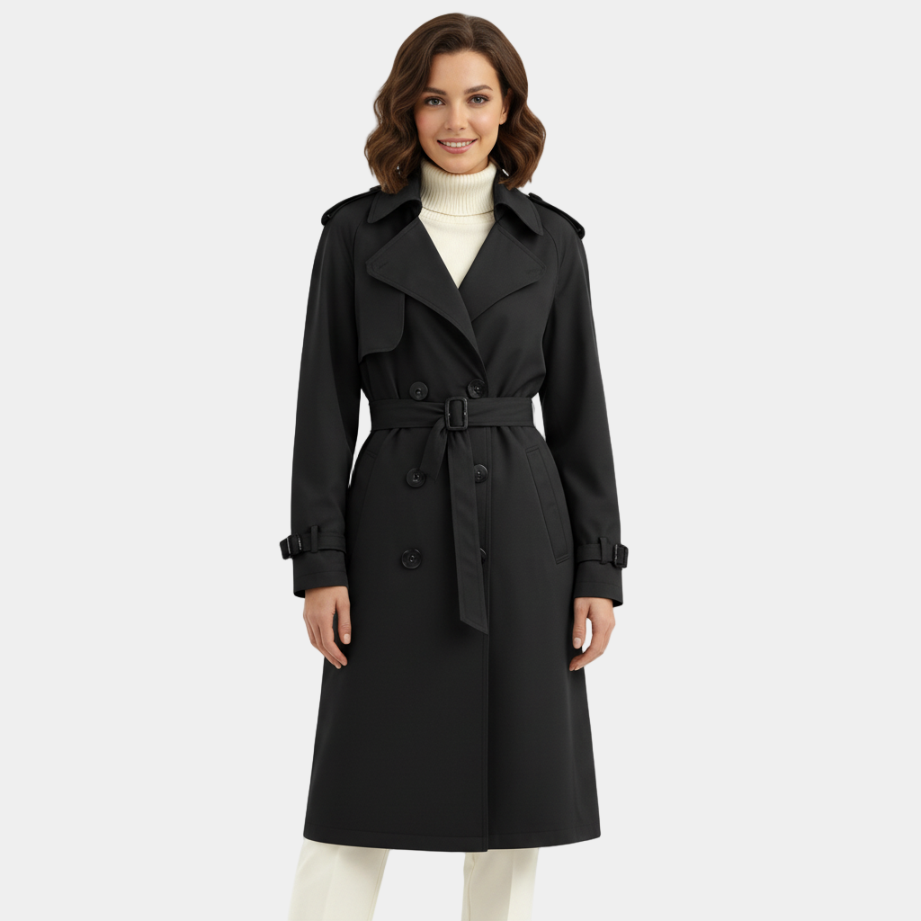Women's Double-Breasted Trench Coat - Long Belted Overcoat