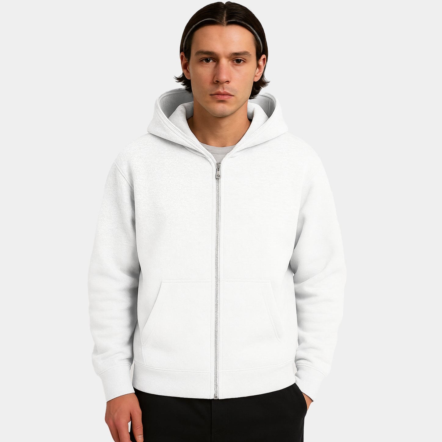 Noir | Men's Casual Full-Zip Hoodie-Noir-White-XS-Noir